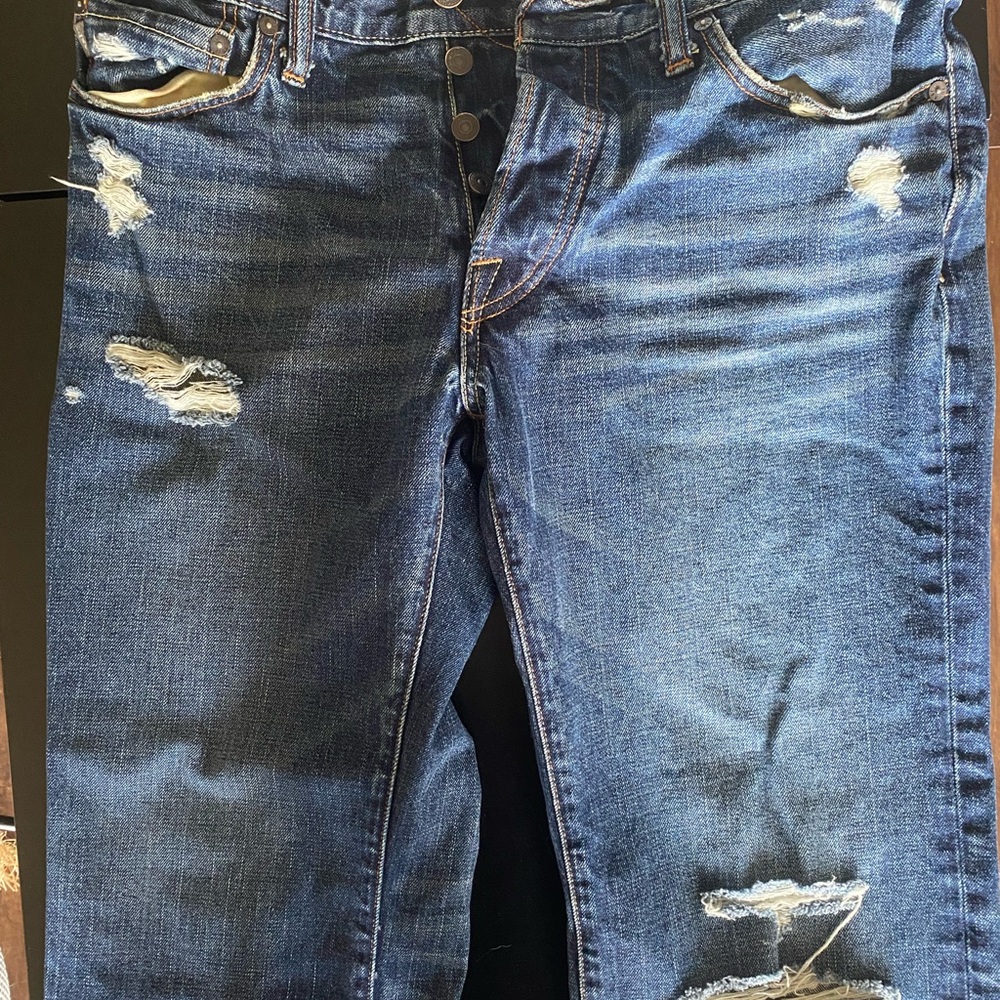 Abercrombie & Fitch Men's Distressed Dark Blue Skinny Jeans